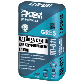 Полипласт ПП-011 Gres, Клеевая смесь для керамоганитной плитки, серая, 25 кг